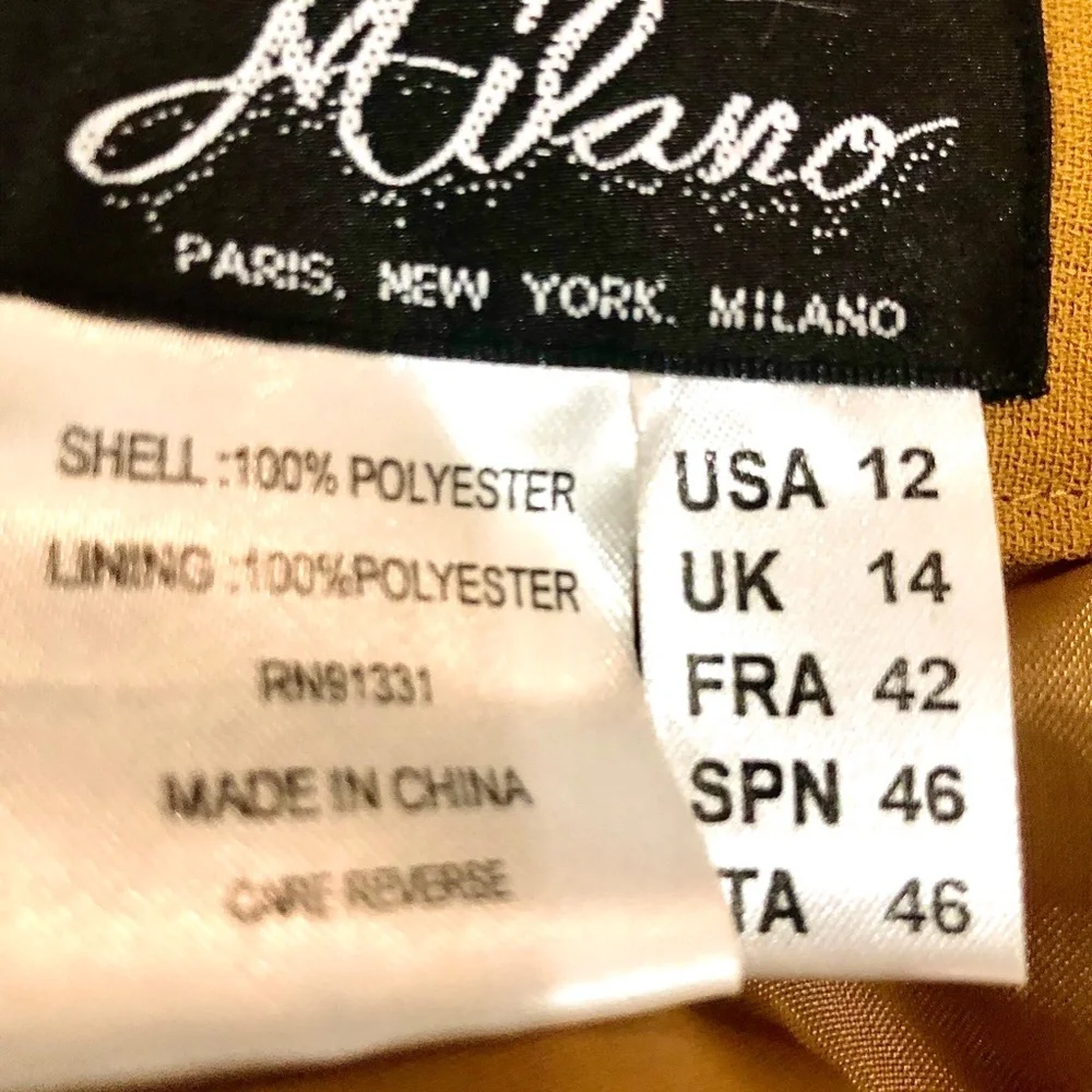 MILANO Gold Button down Long sleeve Suit coat and midi skirt Fur Accents Luxe - Picture 7 of 7